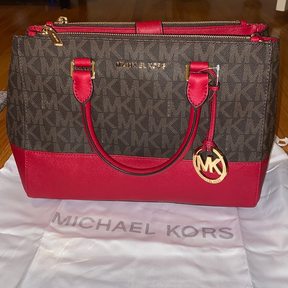 MICHAEL Michael Kors Red and Brown Satchel